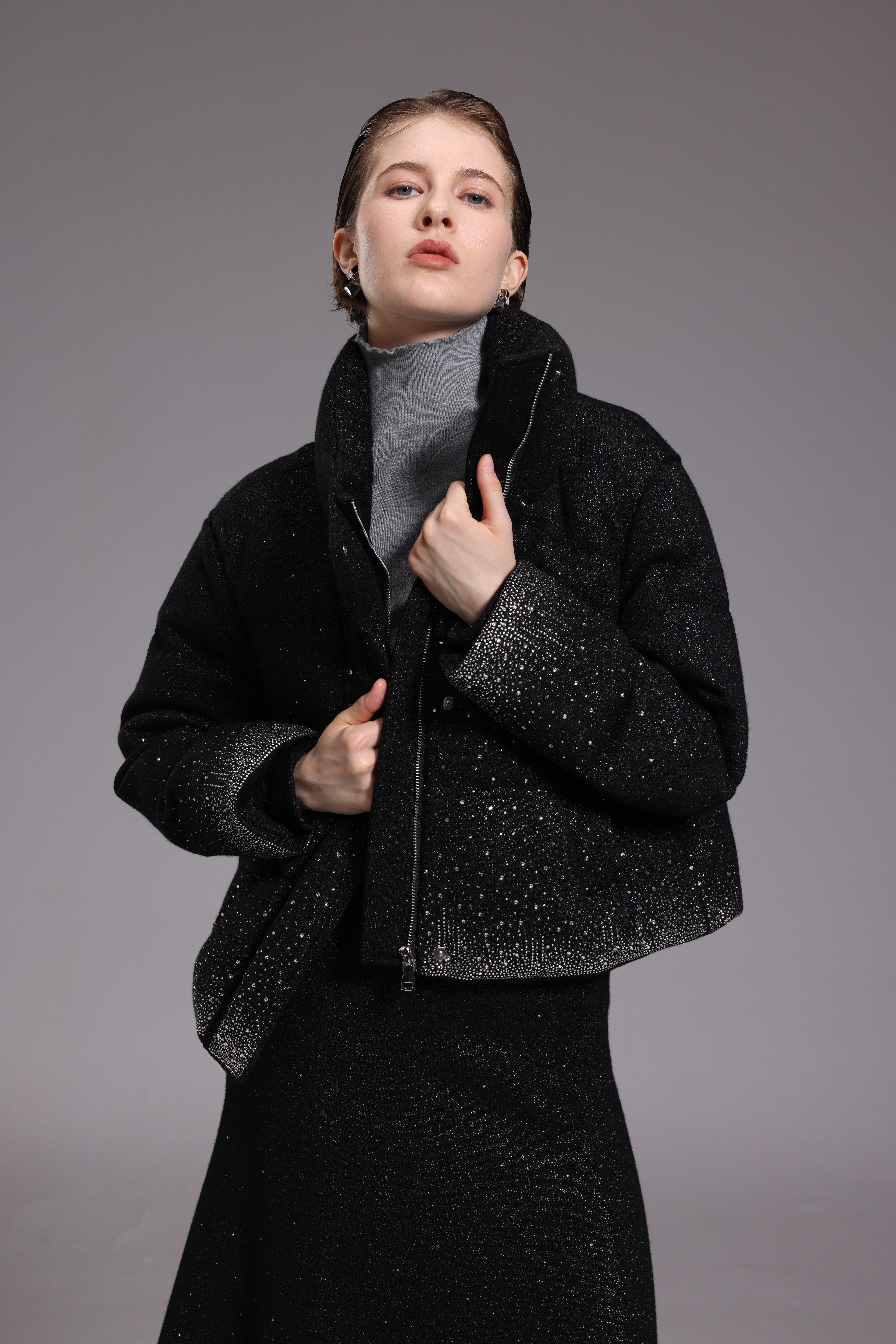 Starry black down jacket