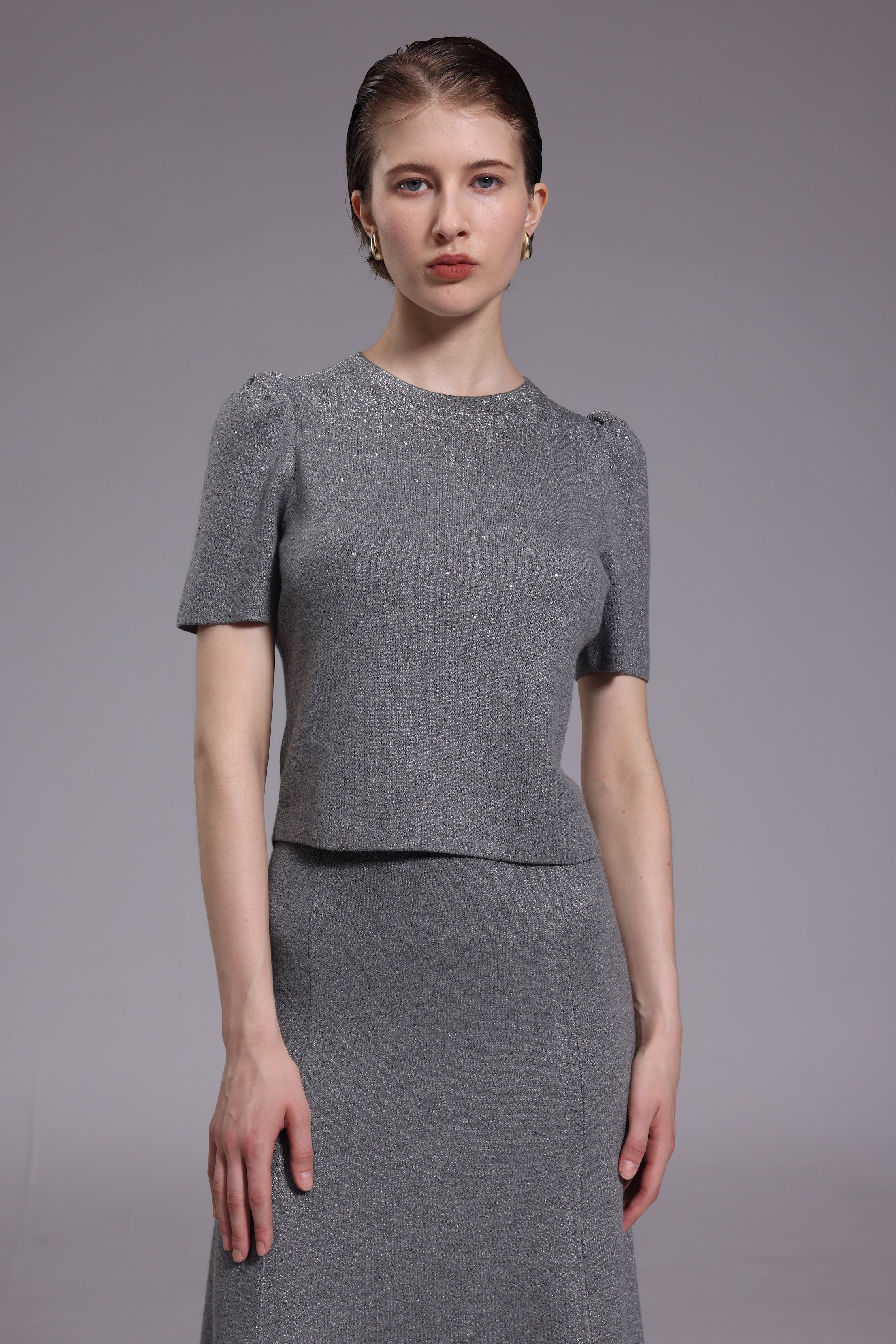 Starry grey short sleeve sweater