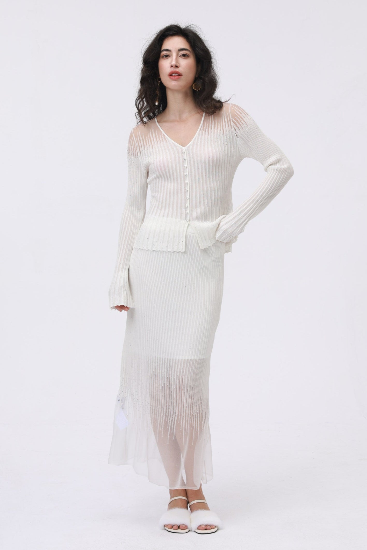 Sheer White Crystal Knit Set – ONWAVE
