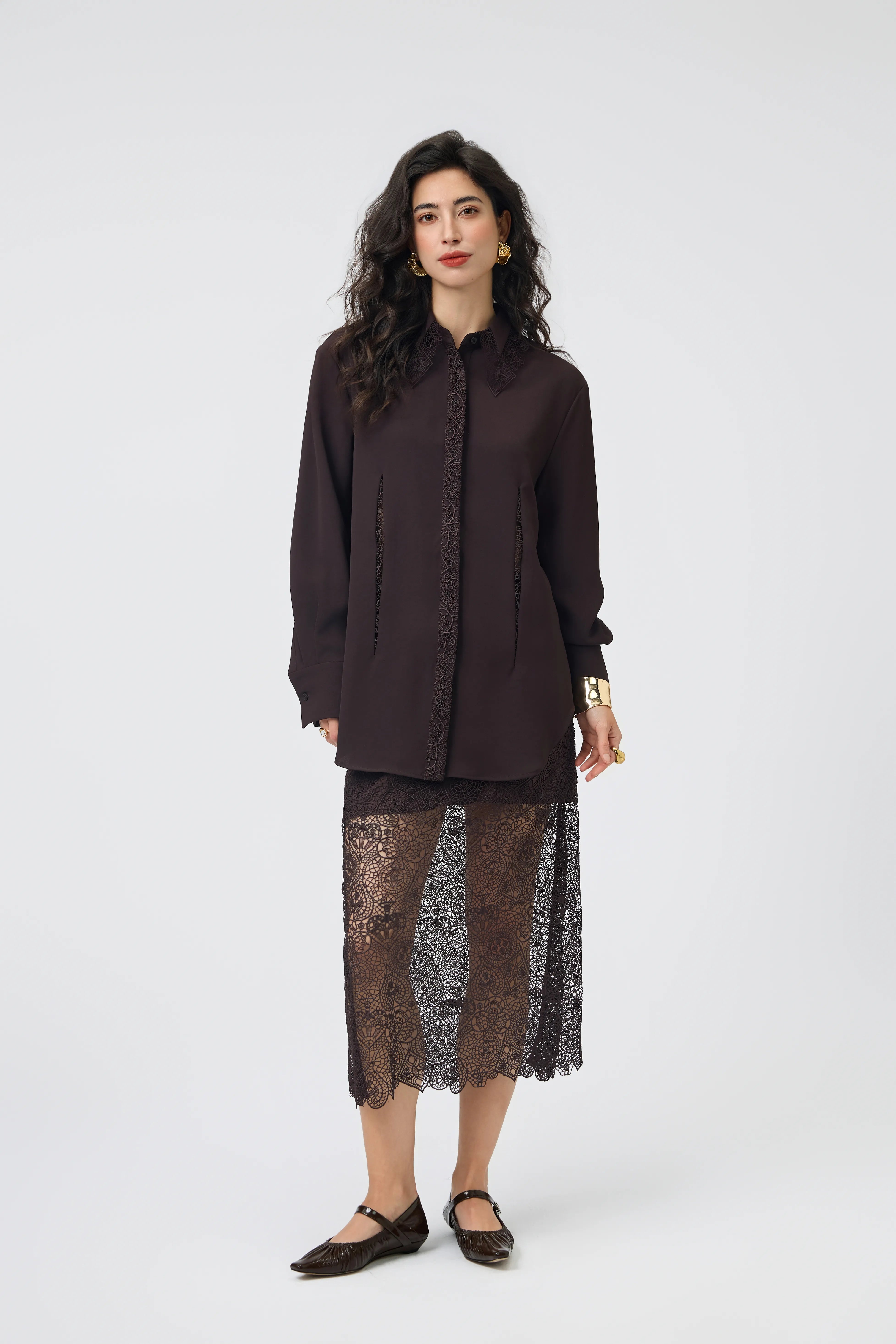 Espresso Lace Trim Shirt