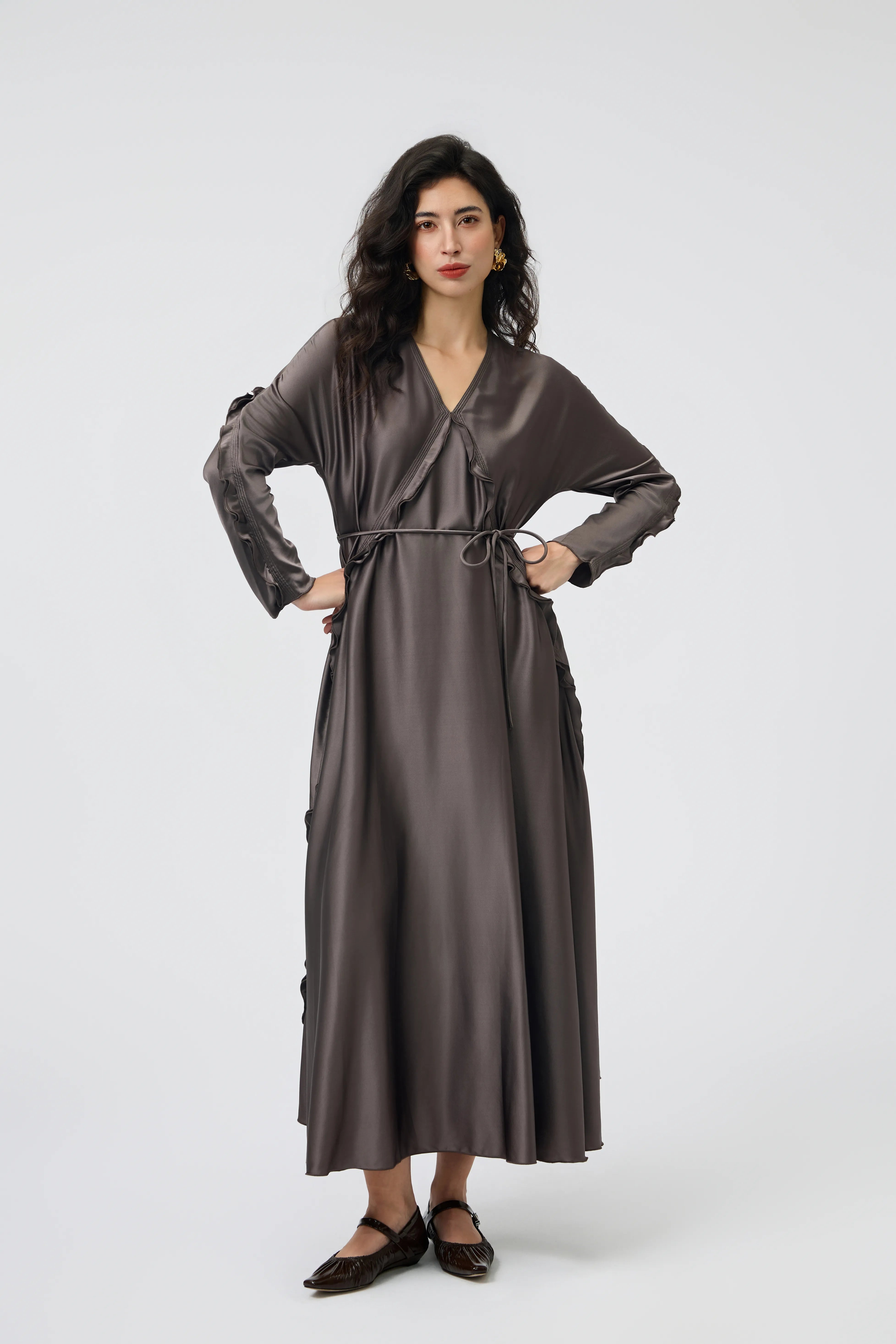 Smoke Brown Ruffle Dress