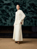 Cream Floral Embroidered Knit Blouse& Skirt