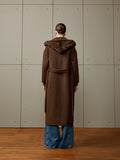 Cashmere coat with detachable mink-knit hood