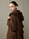 Cashmere coat with detachable mink-knit hood