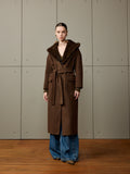 Cashmere coat with detachable mink-knit hood