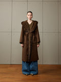 Mink Hood and Trim Brown Cashmere Coat