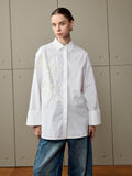 White Cotton Shirt with Floral Applique Detail