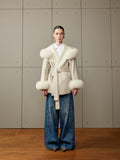 Cream Fox Fur Trim Short Coat