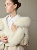Cream Fox Fur Trim Short Coat