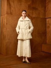 Cream Floral Down Coat & Midi Skirt Set