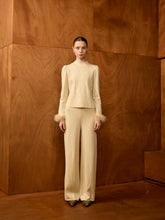 Wool Knit Set with Feather Cuffs & Embellishments