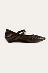 Espresso Leather Strap Flats