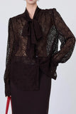 Espresso Lace Bow Blouse