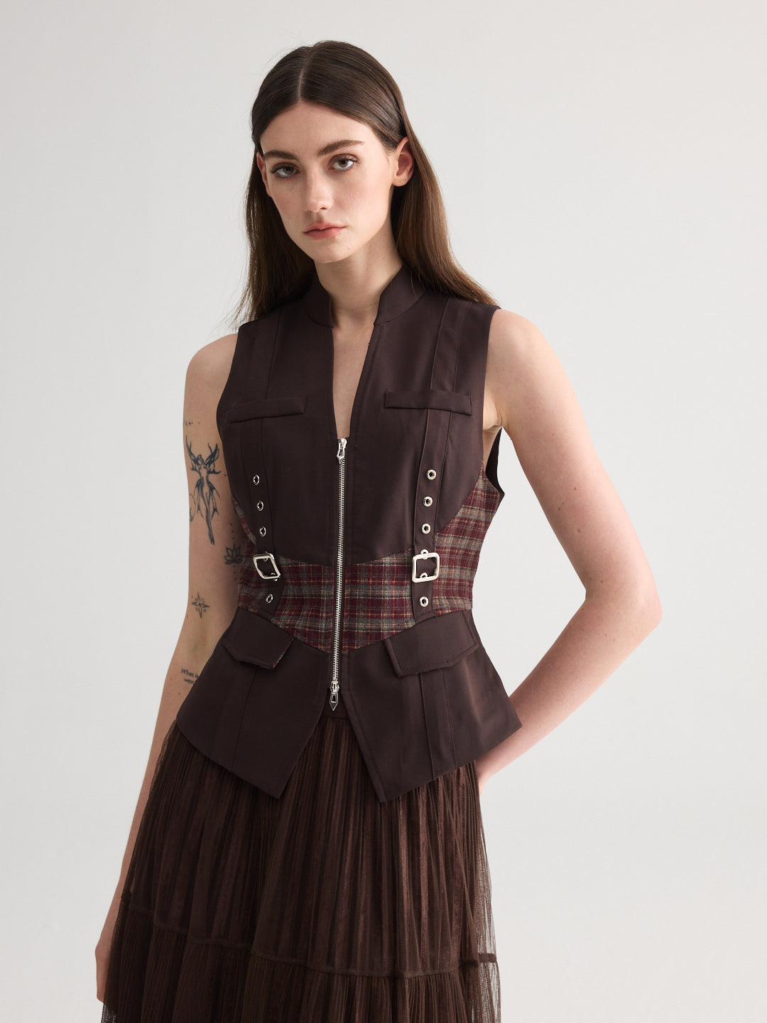 Checked Belt Vest