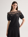 Black Blossom short sleeve knit Set