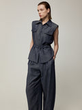 Sleeveless Blouse with Belt and High-Waisted Jeans Set