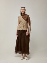 Linen Waistcoat with Sheer Necktie and Striped Midi Skirt Set