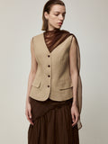 Linen Waistcoat with Sheer Necktie and Striped Midi Skirt Set