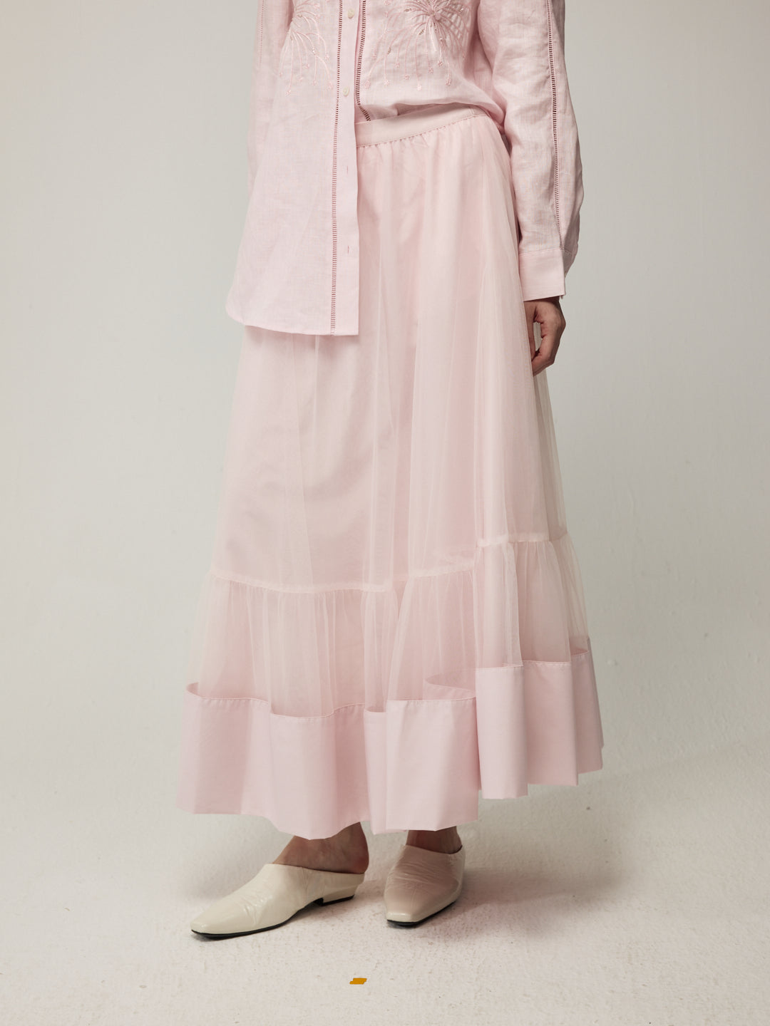 Pink Sheer Mesh Layered Skirt