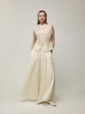 Silk Embroidery Mandarine Collar Vest and Wide-Leg Trousers Set