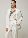 Blazer with High Back Slit and Knit Detail Wrap Panel Trousers Set