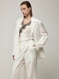 Blazer with High Back Slit and Knit Detail Wrap Panel Trousers Set