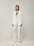 Blazer with High Back Slit and Knit Detail Wrap Panel Trousers Set