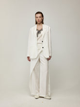 Blazer with High Back Slit and Knit Detail Wrap Panel Trousers Set