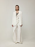 Blazer with High Back Slit and Knit Detail Wrap Panel Trousers Set