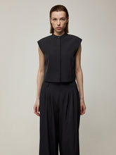Stand Collar Sleeveless Cropped Vest and Double pleat Wide-Leg Trousers