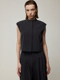 Stand Collar Sleeveless Cropped Vest and Double pleat Wide-Leg Trousers