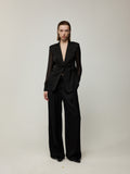 Lightweight Sheer Blazer and Drapery High-Waist Wide-Leg Trousers Set