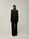 Lightweight Sheer Blazer and Drapery High-Waist Wide-Leg Trousers Set