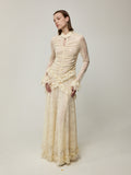 Flounce Cuff Embellished Lace Dress
