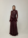 Flounce Cuff Embellished Lace Dress