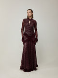 Flounce Cuff Embellished Lace Dress