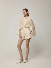 Blouse and Satin Pleated High-Waist Shorts Set