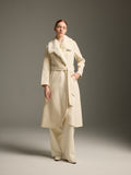 Ivory Wool-Cashmere Long Coat with Mink Fur Shawl Collar