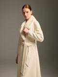 Ivory Wool-Cashmere Long Coat with Mink Fur Shawl Collar