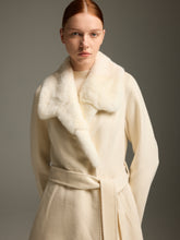 Ivory Wool-Cashmere Long Coat with Mink Fur Shawl Collar