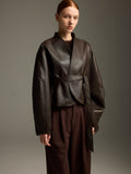 Modern Oriental Vegan Leather Wrap Jacket