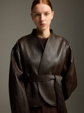 Modern Oriental Vegan Leather Wrap Jacket