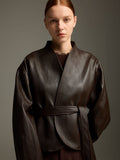 Modern Oriental Vegan Leather Wrap Jacket