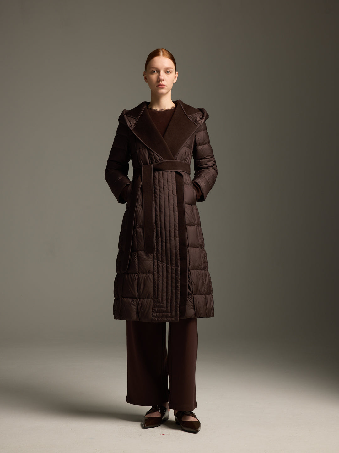 Detachable Wool Hooded Long Down Jacket