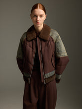 Down Jacket with Mink Collar & Denim Patchwork