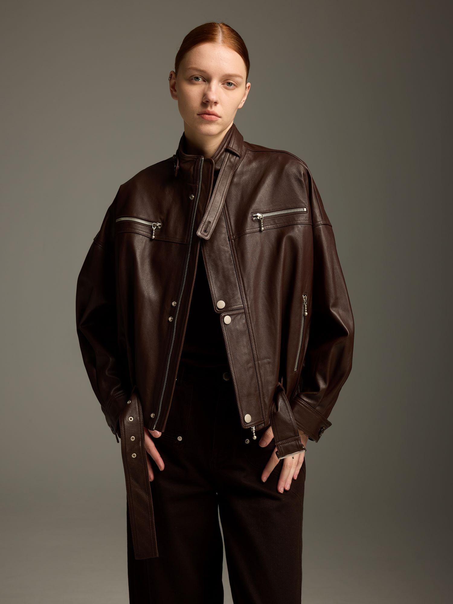 Espresso Brown Lambskin Biker Jacket