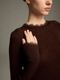 Coffee Brown Lace-Trim Knit Sweater