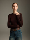 Coffee Brown Lace-Trim Knit Sweater