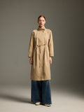 Beige Wool-Blend Trench Coat with Drawstring Waist