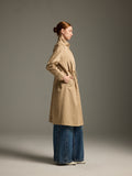 Beige Wool-Blend Trench Coat with Drawstring Waist